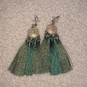 Olive green tassel earrings